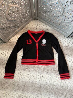 Spirit Halloween Skull Squad button up cardigan girls large skeleton costume